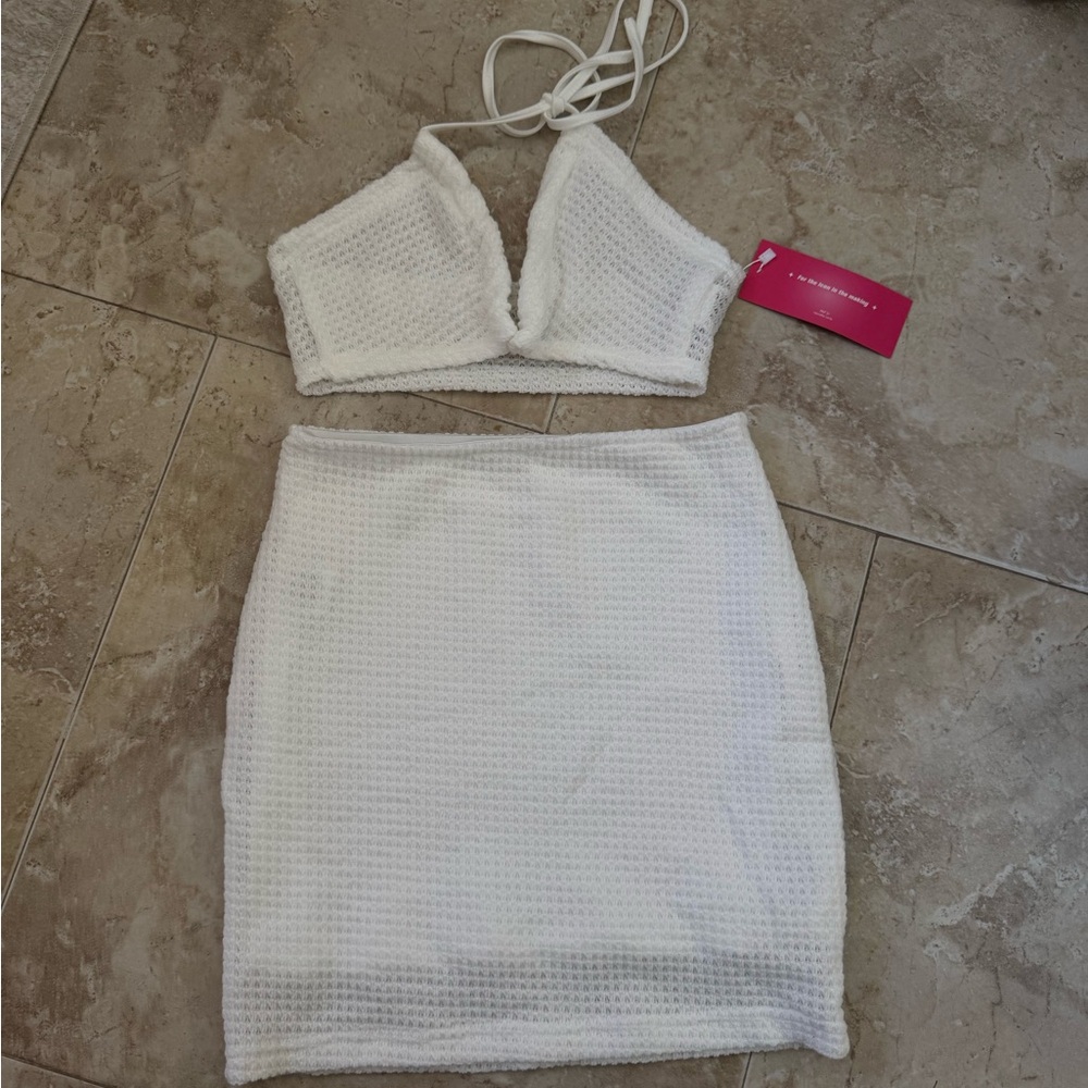 SHEIN White Textured Skirt Set